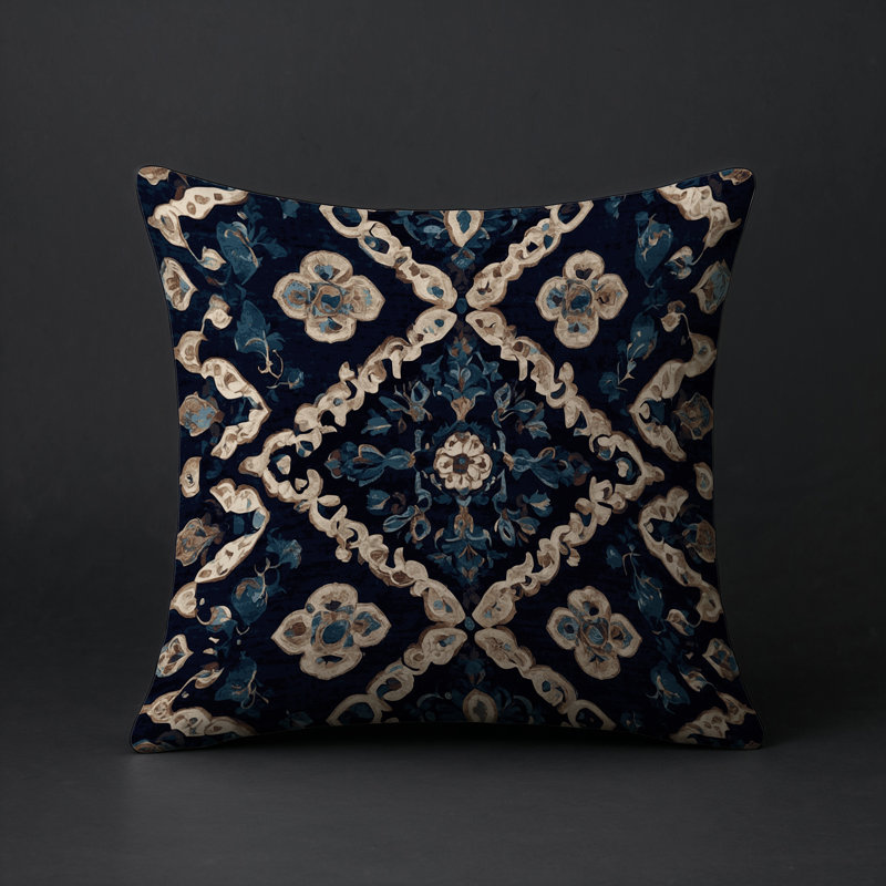 Coussin décoratif intérieur / extérieur gris Modern Modern, Carré 16 po, Gris / noir / bleu géométrique