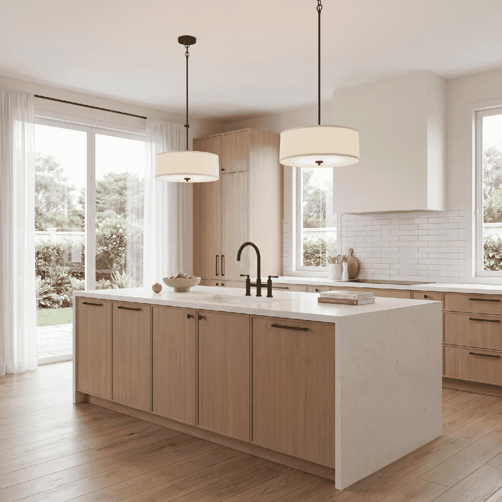 Reed 3 Light Dimmable Pendant, Natural Brass