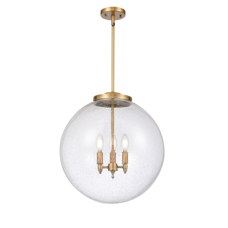 Luminaire suspendu simple à 3 lumières Frederick, Laiton brossé, H 19 po x l 18 po x P 18 po