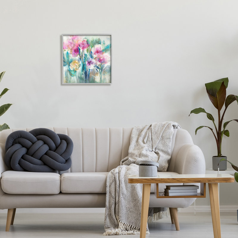 Délicates fleurs pluvieuses, pivoines roses, illustration peinte par Tiers et murs - peinture, H 17 po x l 17 po x P 1,5 po