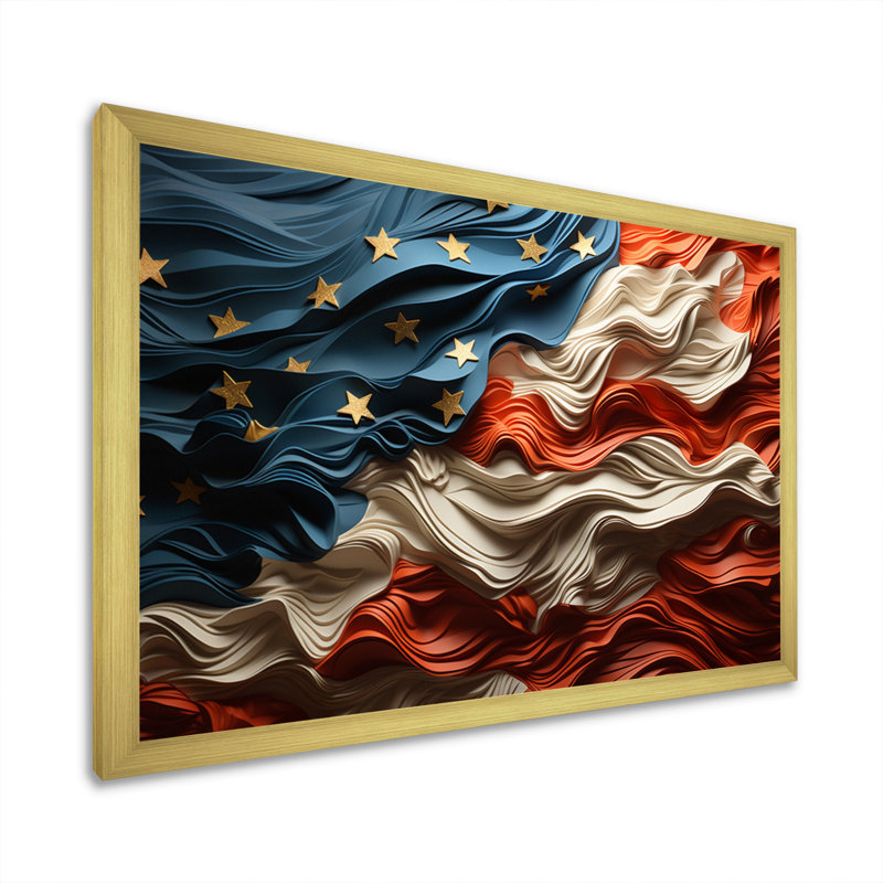 Drapeau moderne des États-Unis II - impressions encadrées, H 30 po x l 40 po x P 1,5 po, Cadre doré à une seule photo