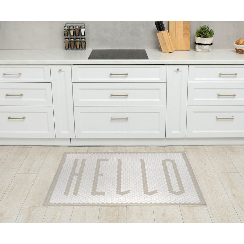 Tapis de cuisine Penny Tile Hello, Rectangle 4pi x 6 pi, Ivoire ivoire