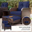 Ensemble de conversation d'extérieur en osier 5 pièces avec table et coussins bleu marine-624634400