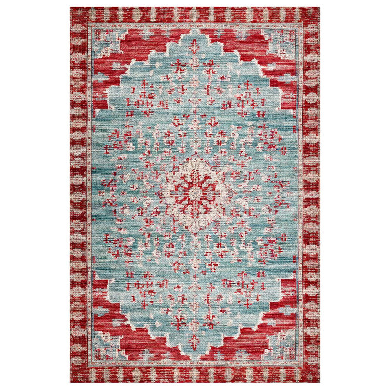 Gulustan Blue Red Oriental Machine Printed Cotton Polyester Area Rug, Rectangle 3'4" x 5'