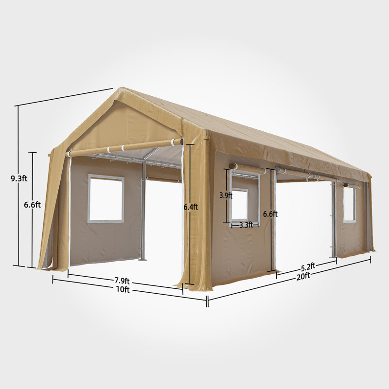 10x20 FT Heavy Duty Carport Canopy with 4 Doors & Windows, Waterproof All-Weather Portable Garage Shelter, Yellow