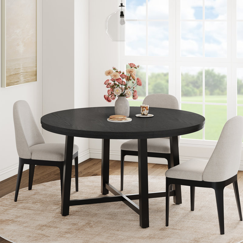 Table de salle à manger de 47 po pour 4 personnes, table de salle à manger avec cadre en métal robuste, Noir