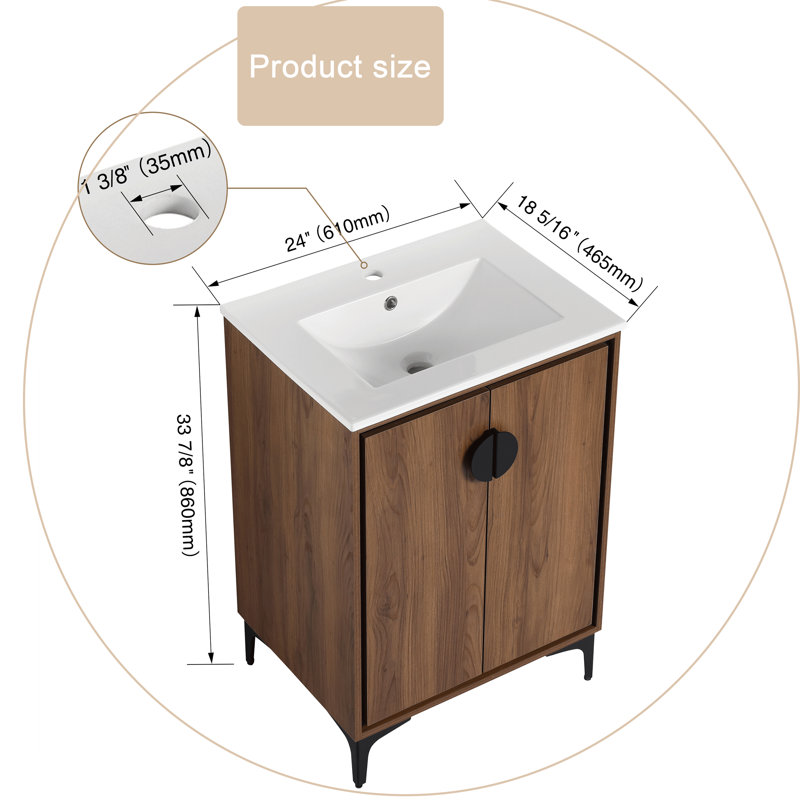 Meuble-lavabo simple 24,02 po avec plateau en céramique Kenyetta