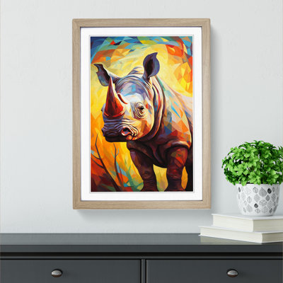 Rhino Cubism - Single Picture Frame Print on Wood