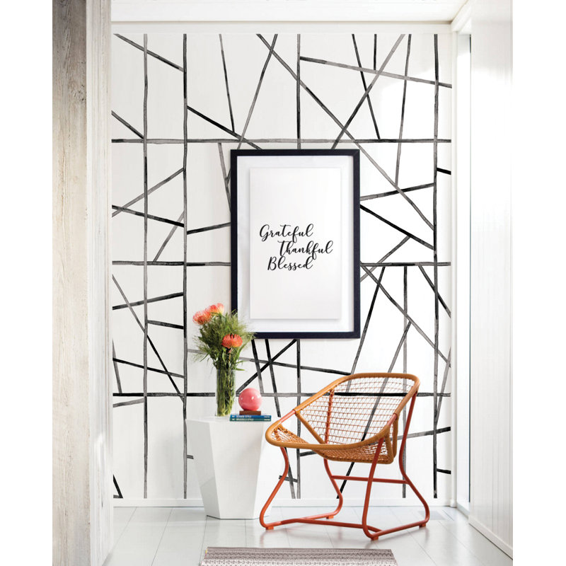 Modern Line Abstract 8' L x 24" W 4 Pieces Peel and Stick Wallpaper Panel, 96" H x 96" W
