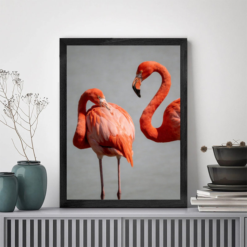 Art mural rétro noir avec deux flamants roses, impressions de style romantique, H 17 po x l 13 po