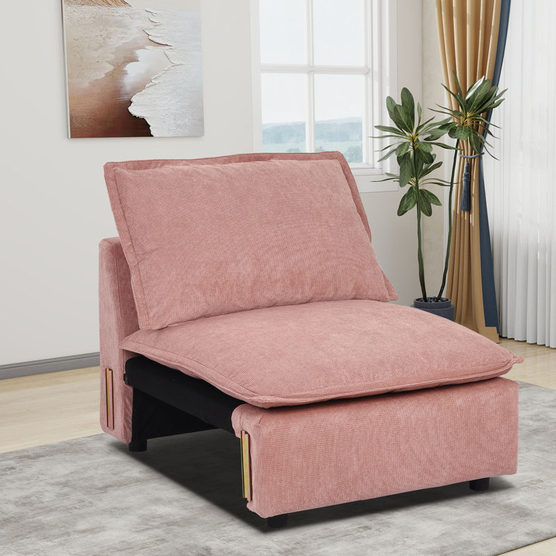 35" W Corduroy Modular Sofa Armless Chair Module, Pink