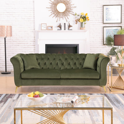 Ganyn 87" Velvet Rolled Arm Chesterfield Sofa