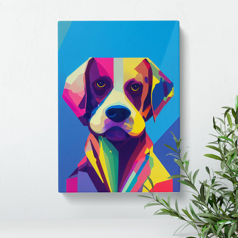 Colourful Dog No.5 - Print, No Matte, 50cm H x 35cm W x 3cm D, Wrapped Canvas
