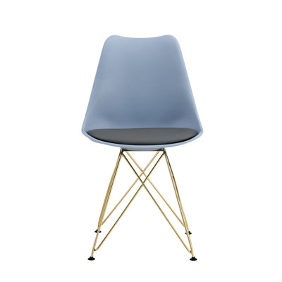 Modern Grey Dining Chairs, Of 4, With Plastic Seat And Golden Steel Legs For Home Meeting Place 4Pcs Chairs In Grey, Office Style
