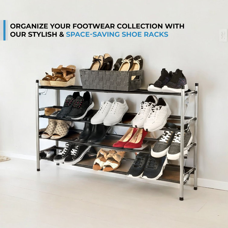 Wall-Mounted or Floor-Standing Grid 15 Pair Shoe Rack Five Slanted