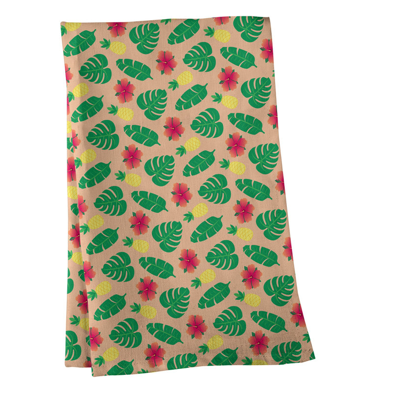 Torchon à motif tropical, Polyester sergé, Taupe