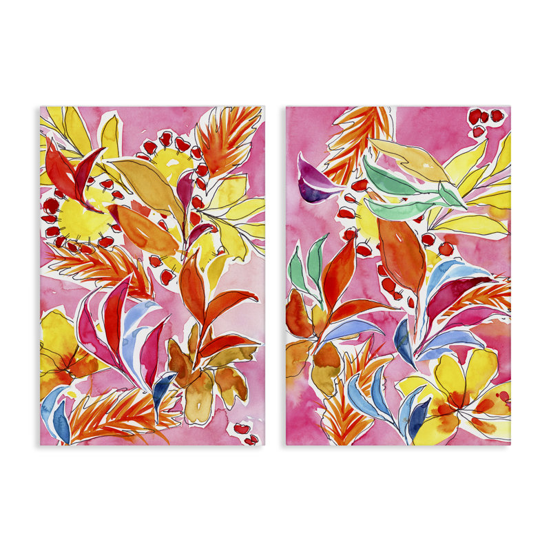 "Whimsical Leaf Impressions", ensemble de 2 impressions sur toile par Regina Moore, H 24 po x l 16 po