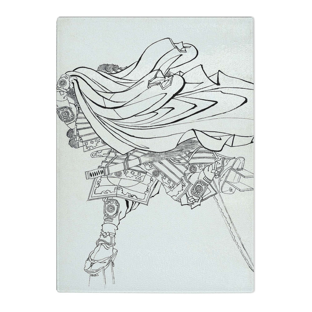 Tempered Glass Running Warrior by Katsushika Hokusai Chopping Board