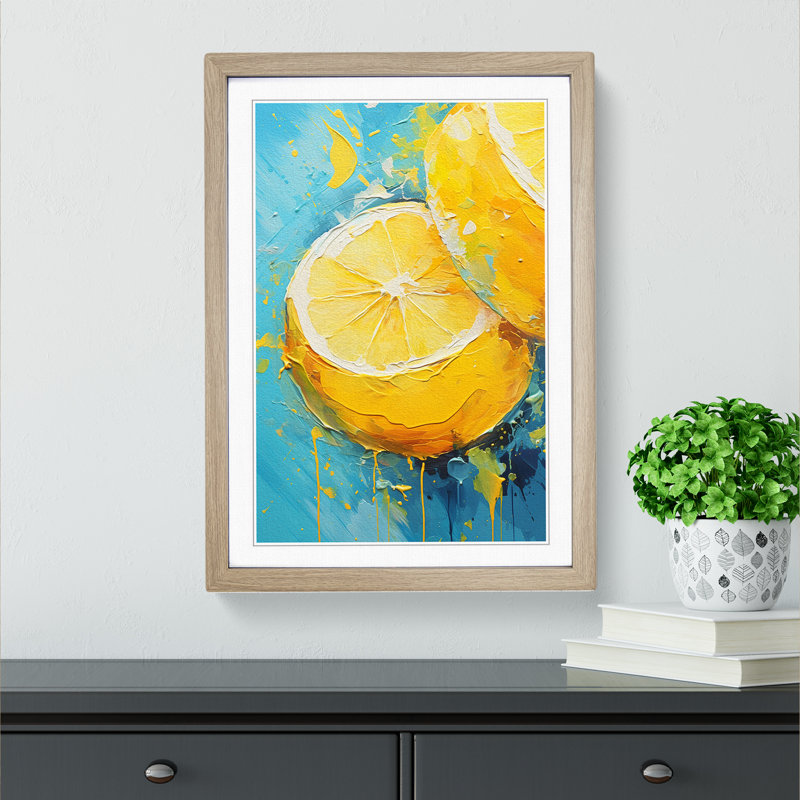 Lemon Fruit Gestural No.2 - Framed Print, 46cm H x 34cm W x 2cm D, Oak