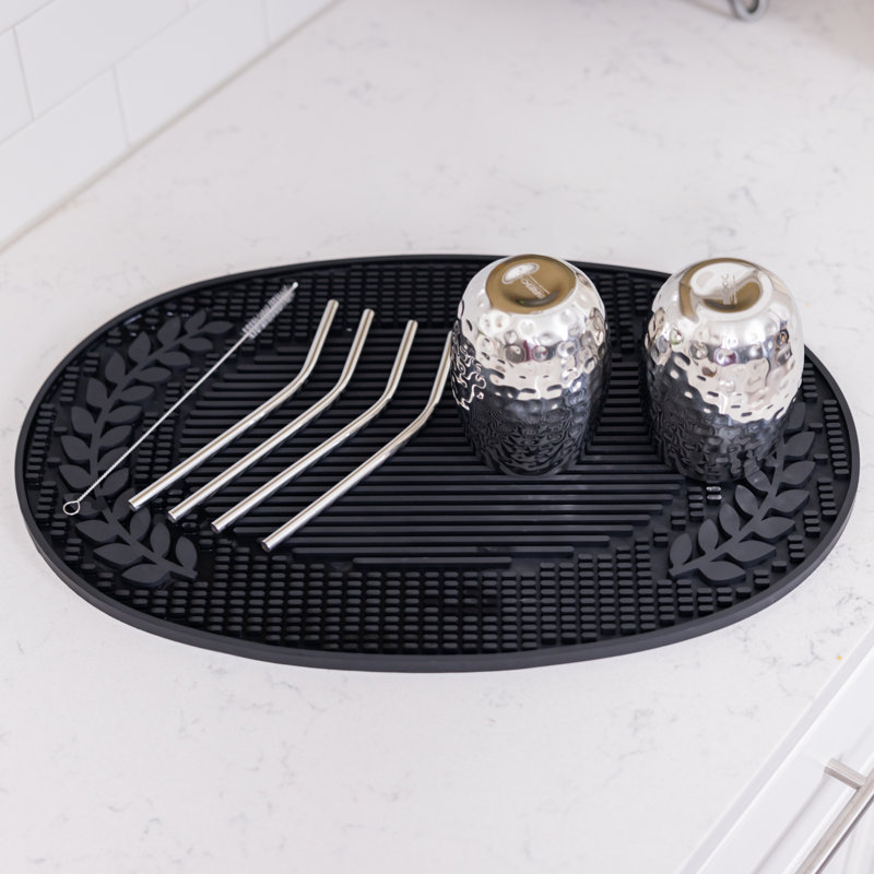 Large Black PVC Oval Bar and Dish Drying Mat