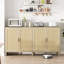 Buffet de 178 cm avec tablettes ajustables, pieds en bois massif pour une utilisation durable, idéal pour décorer une entrée. Quatre portes naturelles, étagères pour objets de différentes tailles, ajoutent du charme à votre intérieur.