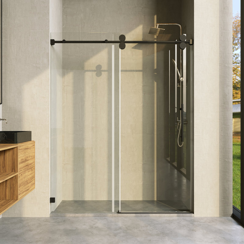 Porte de douche coulissante simple opale Miroc MCOCOD l 56-60 "x H 79" avec verre transparent 3/8 "(10mm), Noir mat
