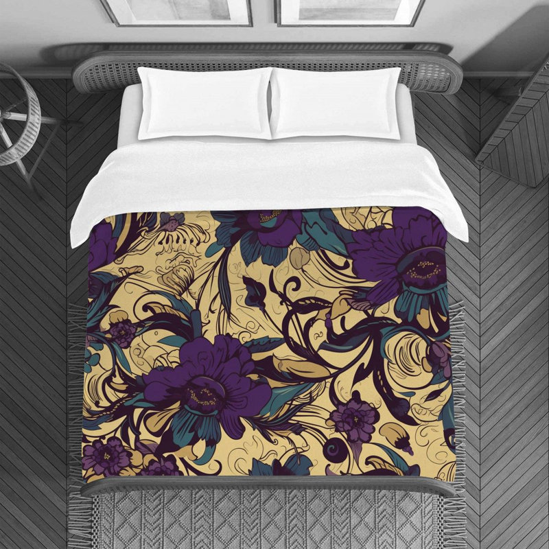 Machine Printed Duvet Cover, Twin Duvet Cover, Purple/Beige
