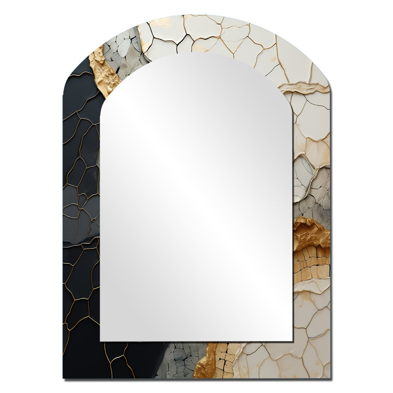 Miroir mural noir et or noir orné de poteries VII - Abstract, 34 po x 25 po