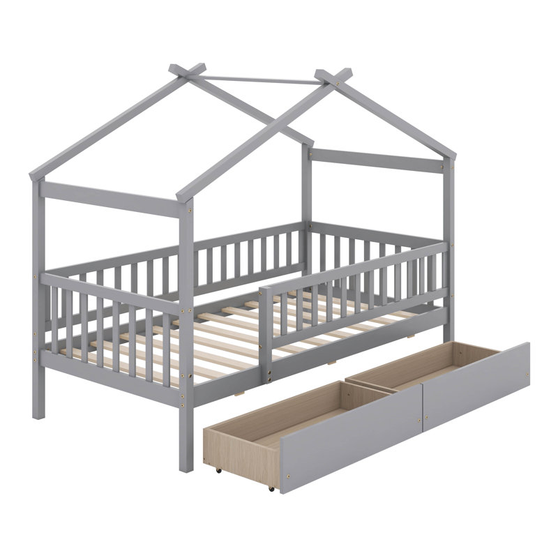Pittston 2-Drawer Standard Bed Wooden House Bed, Twin, Gray