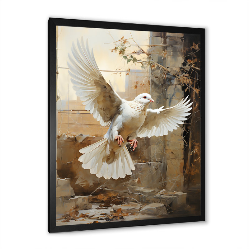 Colombe de sérénité I sur toile, Cadre simple noir, H 40 po x l 30 po x P 1,5 po
