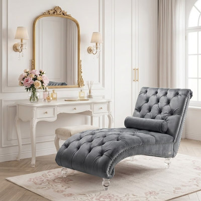 Modern Stylish Velvet Upholstered Leisure Lounge Chair with Wooden Frame and Acrylic Legs