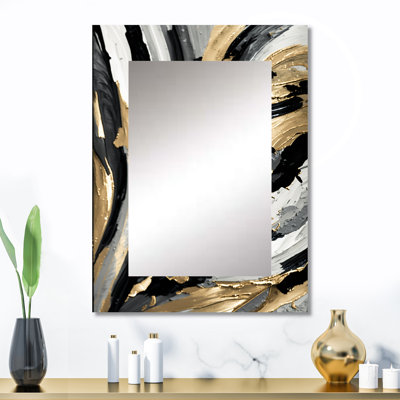 Rythme de plaisir abstrait noir et or I - peinture murale abstraite, miroir décoratif moderne, impression d'art en métal