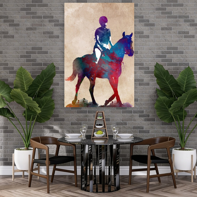 Aquarelle dynamique, art mural cheval contemporain, 60" H x 40" W
