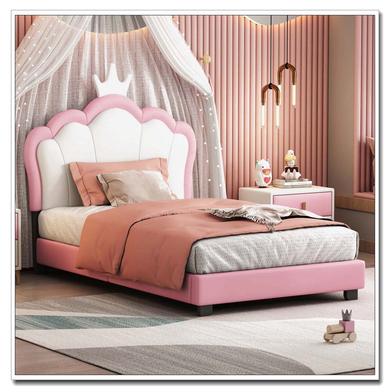 Lit princesse rembourré, Lit simple, Rose