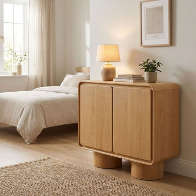 Hubert 2-Door Curved Wood Accent Cabinet In Oak