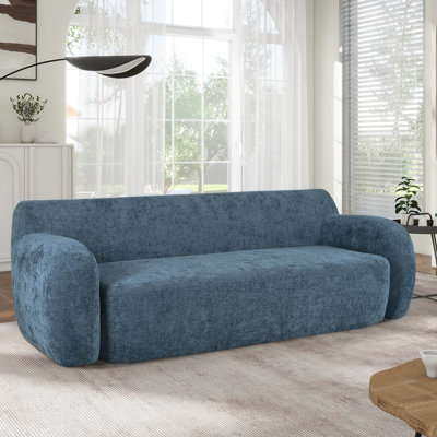 81,5 po Compression minimaliste - Courbé 3 pour les espaces de vie, les chambres à coucher, les très grands sièges d'appartements, bleu foncé, rembourrage en éponge, sans assemblage, 3, tissu, pièce de remplissage