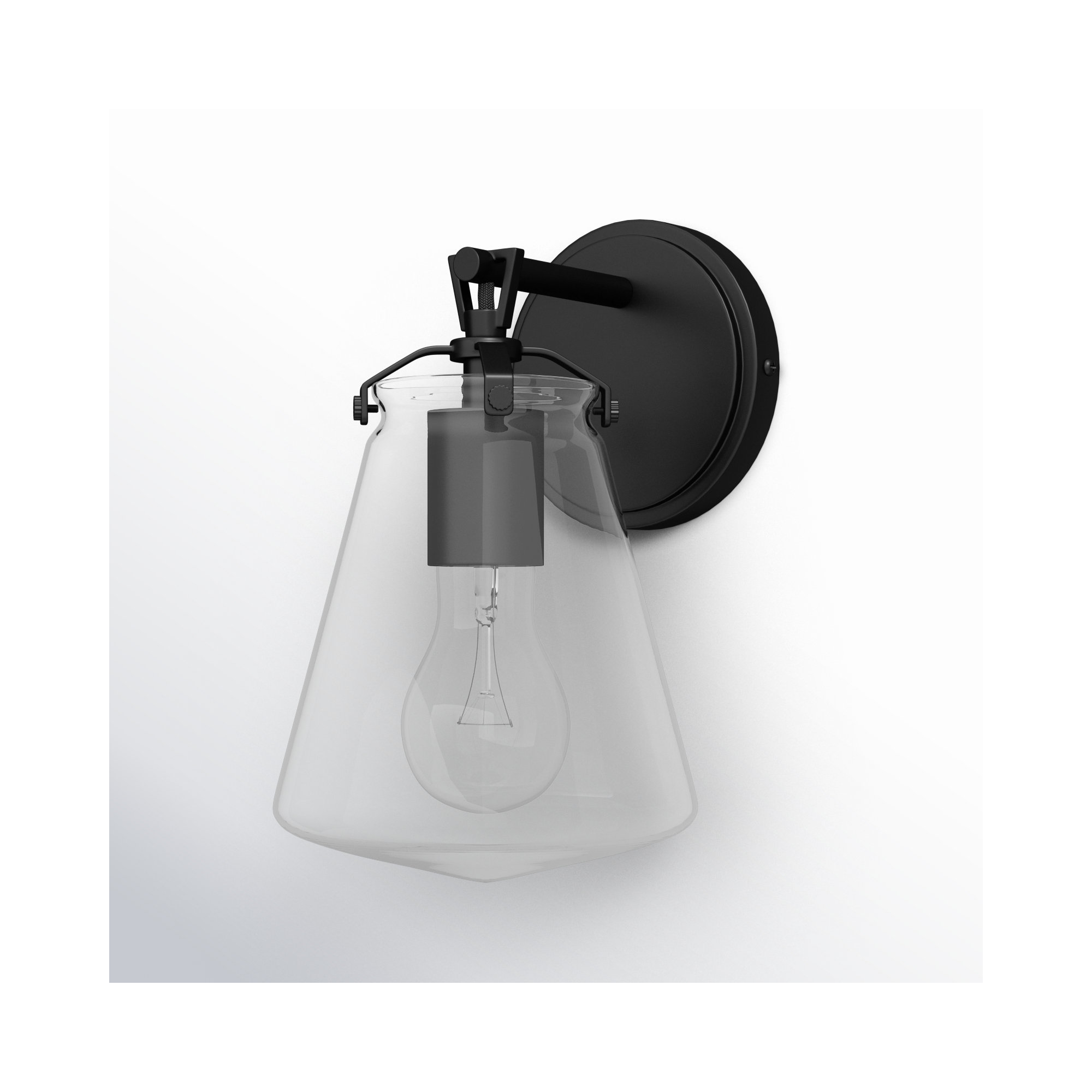 Single Light Dimmable Armed Sconce, Matte Black