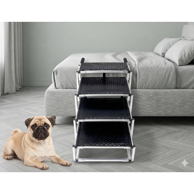 Four-Step Foldable Aluminum Dog Steps for Vehicle Access, Non-Slip Surface, Suitable for Trucks, SUVs, and Cars