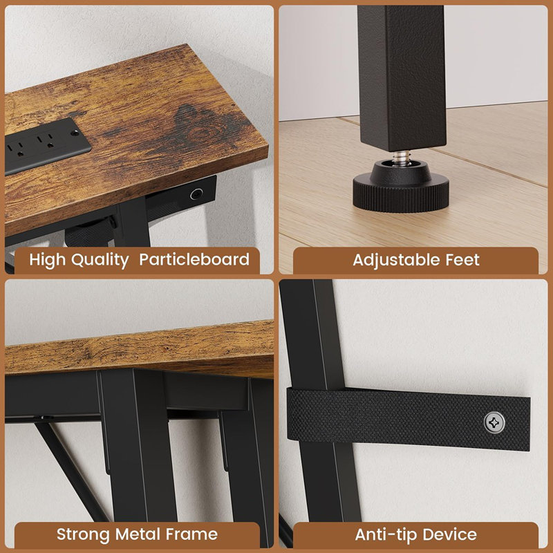 47'' Skinny Console Table With Charging Station And LED Light, Narrow Sofa Table With Power Outlets And Type C & USB Port, Behind Couch Table, For Living Room, Entryway, Hallway, Rustic Brown