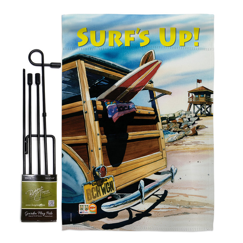 Ensemble de 2 faces 1 pi 6,5 po x 1 pi 1 po le soleil de beach wagon est amusant dans l’ensemble de 2 drapeaux en polyester