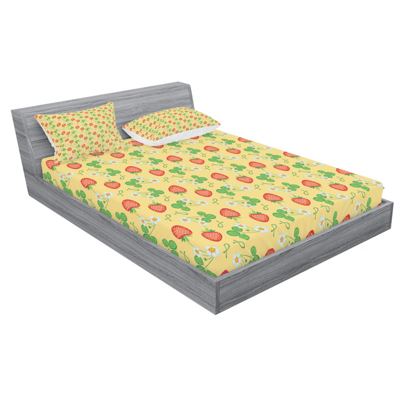 Ensemble de draps Strawberry, Drap-housse grand avec 2 taies d'oreiller