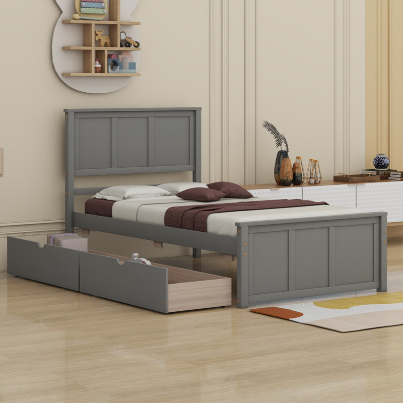 Lit plateforme avec rangement à 2 tiroirs, Gris