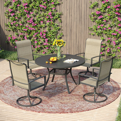 Outdoor Patio Dining Set with 4-person Round Dining Table and Padded Swivel Chairs