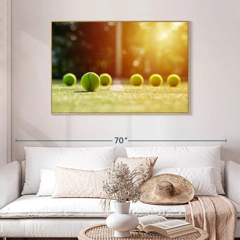 Balles de tennis ensoleillées, Cadre flottant en bois naturel, 40 po x 27 po