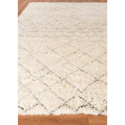 Exquisite Rugs Moroccan Handmade Hand Knotted New Zealand Wool Ivory/Charcoal Area Rug