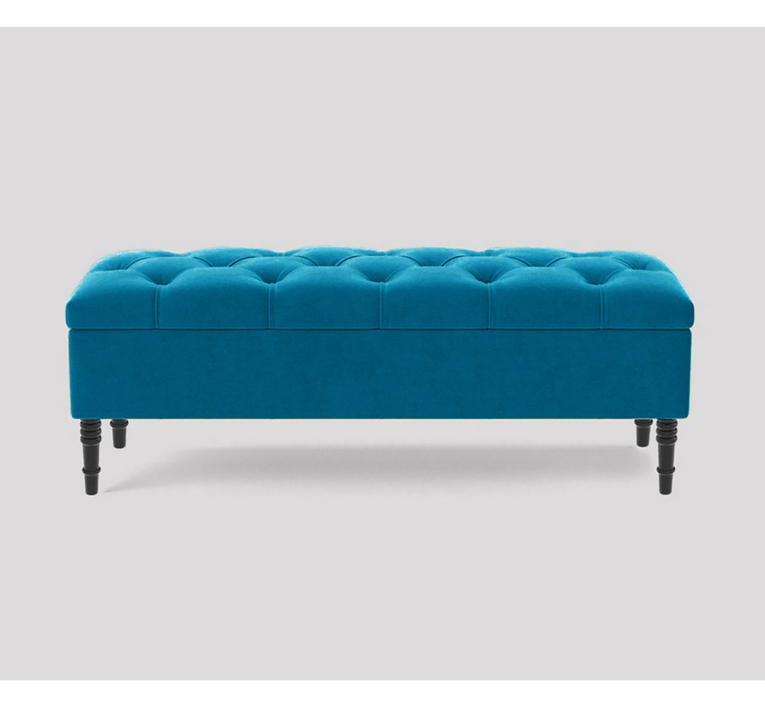 Alyana Wide Tufted Rectangle Ottoman Storage Bench - Upholstery Velvet Shoe Bench with Turned Wooden Legs