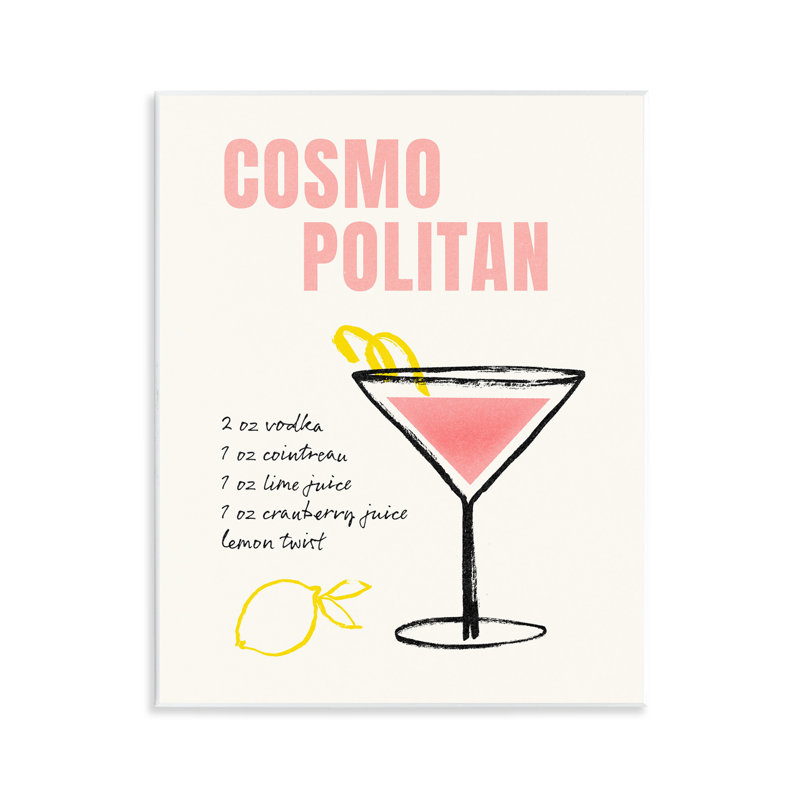 "Cosmopolitan Drink Recette", art mural sur bois par Victoria Barnes