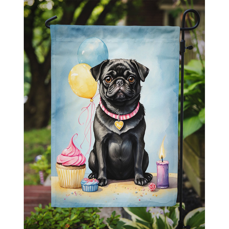 Drapeau de jardin «Happy Birthday», Pug noir