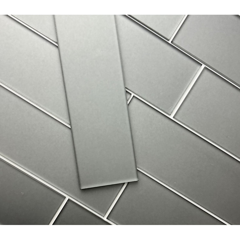 Carrelage mural de cuisine et de salle de bain style bord droit en verre de qualité diamant Forever Matte 3 po x 12 po, gris
