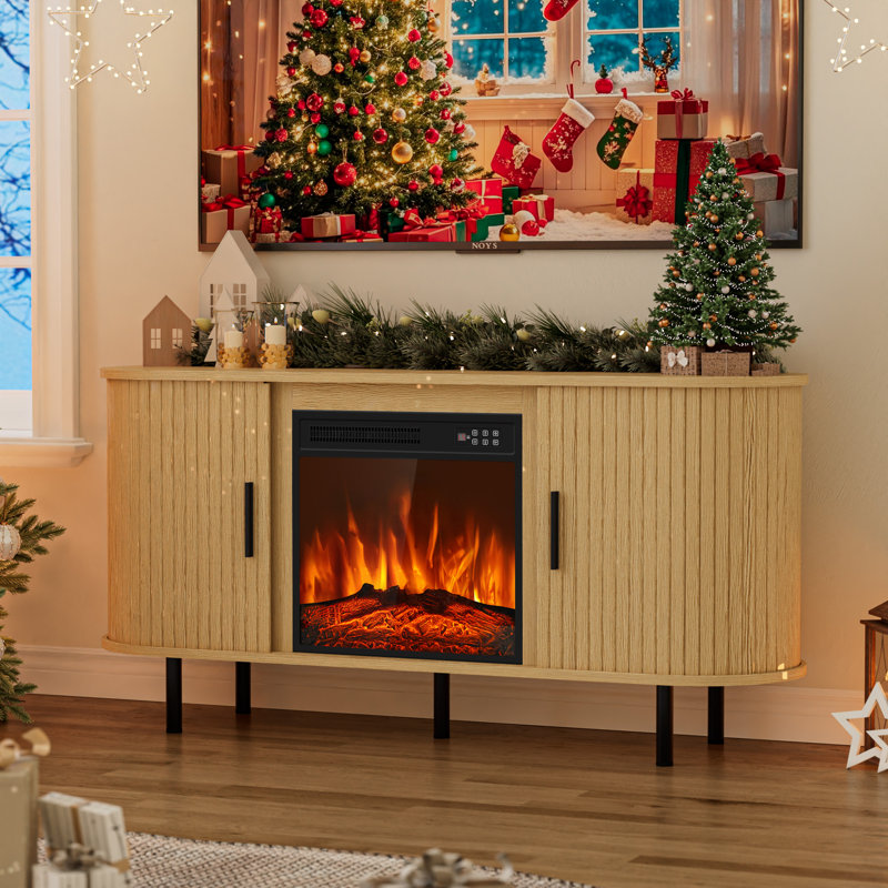 55" Modern Fireplace Tv Stand For Tvs Up To 65", Fluted Entertainment Center With Electric Fireplace, Media Console Cabinet For Living Room